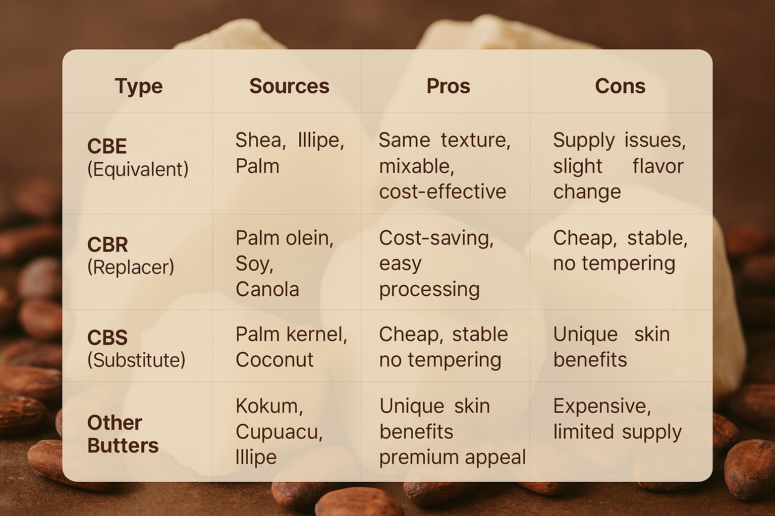 Comparison between Cocoa Butter alternatives